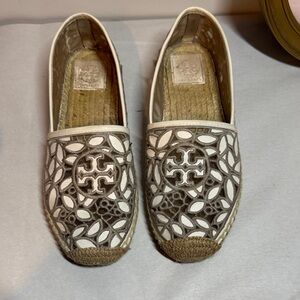 Tory Burch Cream and Tan Espadrilles